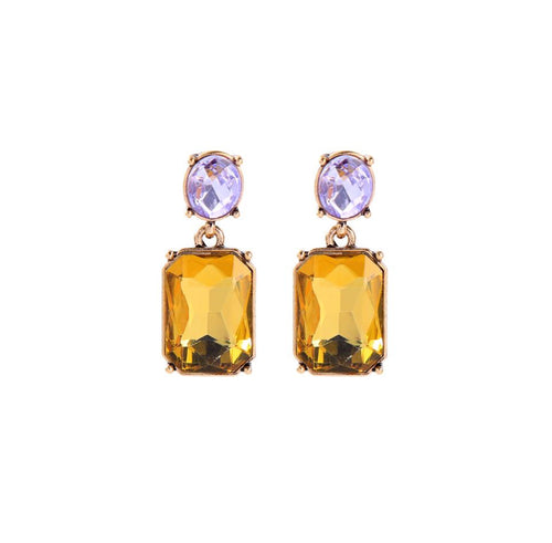 Oval twin gem glass earrings in dark amber & violet