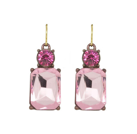 Twin gem hook earrings in pale pink & fuschia pink