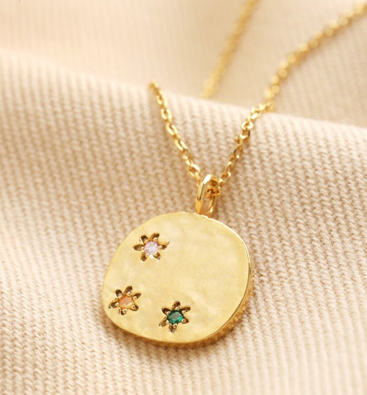 Multi coloured crystal daisy disc gold necklace