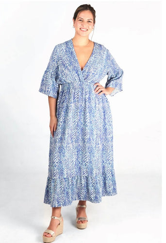 Abstract wave print dress in blue
