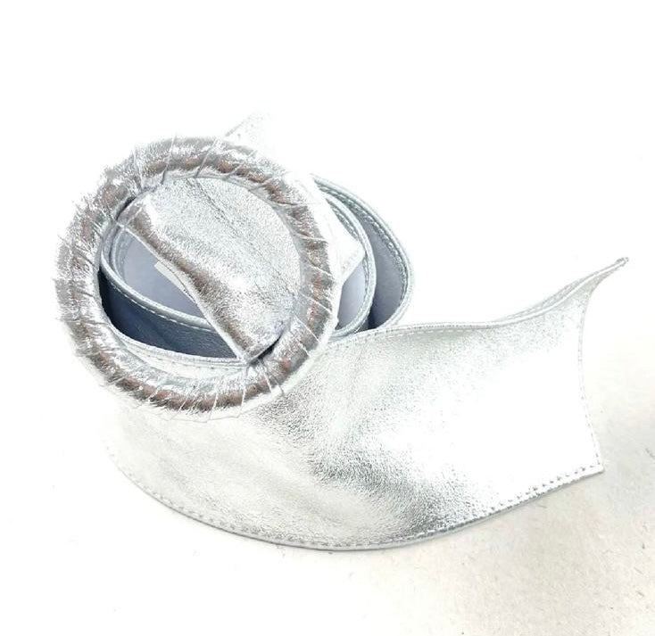 Wide Leather Belt - Silver
