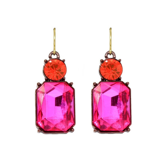 Twin gem hook earrings in pink & orange