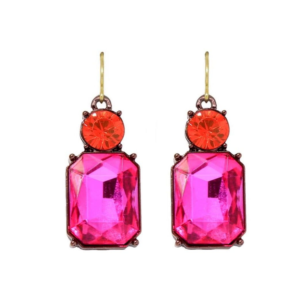 Twin gem glass earrings in pink & orange