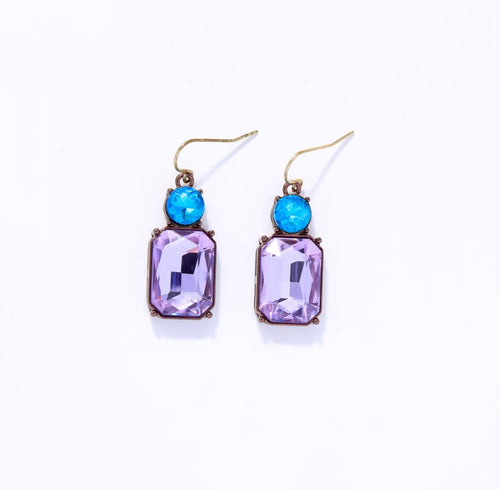 Twin gem glass earrings in lilac & turquoise