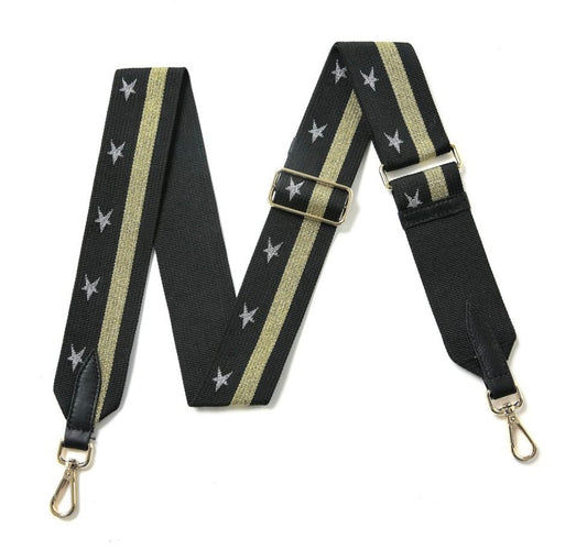 Bag strap - black with gold line & stars