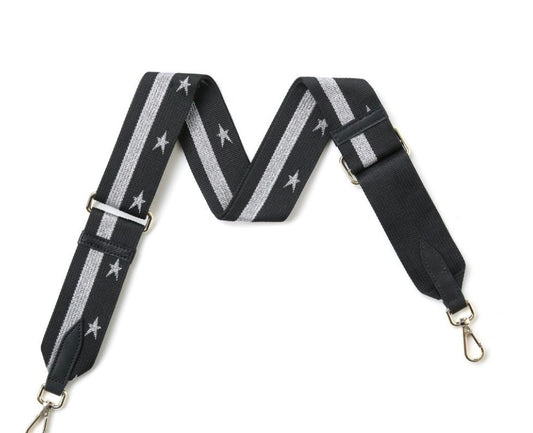 Bag strap - black with silver line & stars