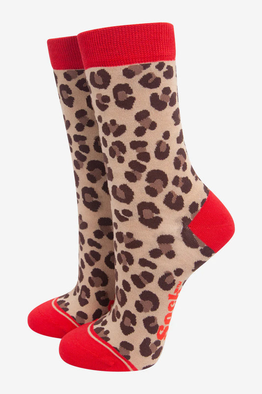 Leopard Socks - Brown & Red