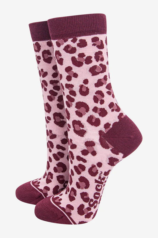 Leopard Socks - Burgundy & Pink
