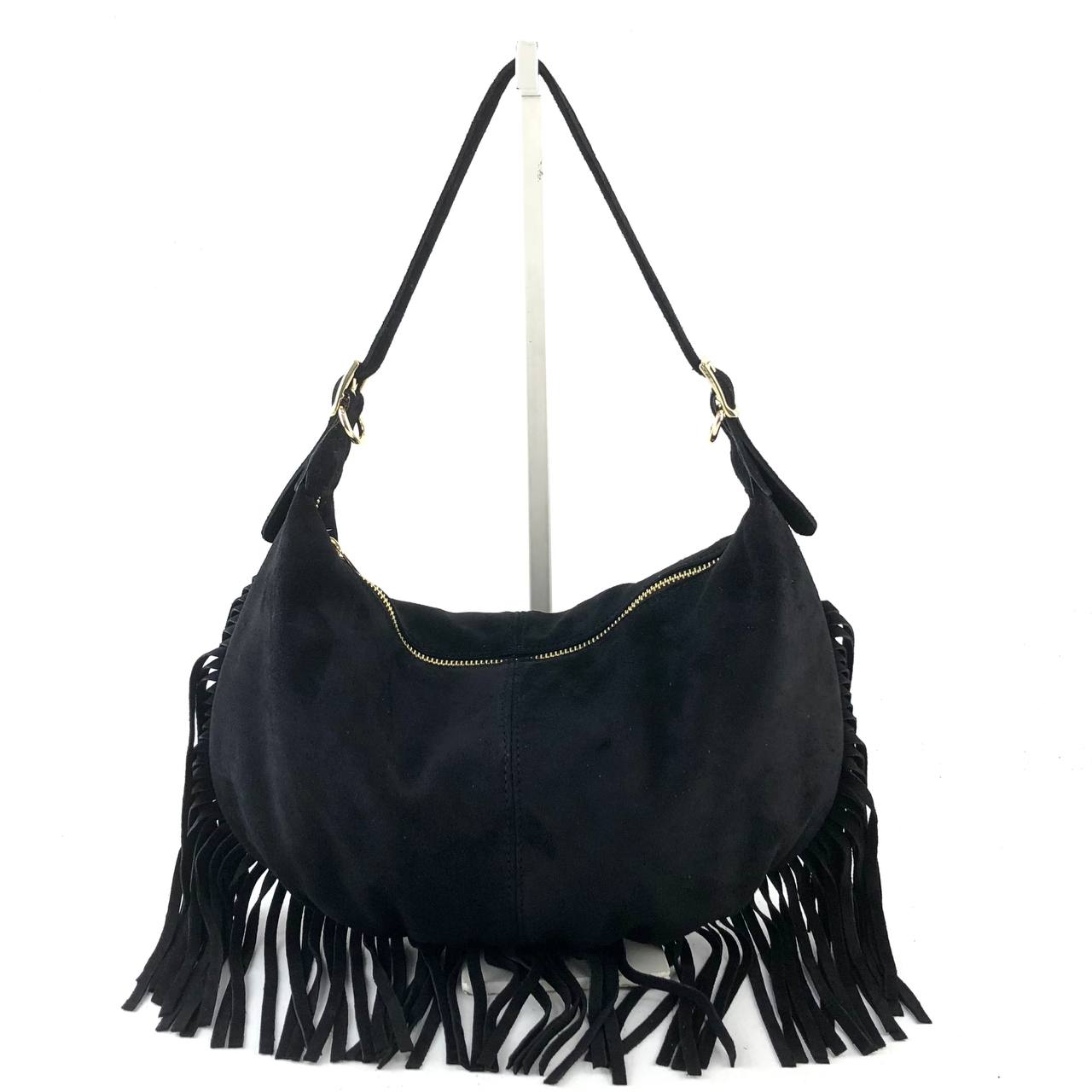 Savannah suede fringed shoulder bag - black