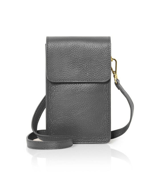 Leather phone crossbody bag- dark grey