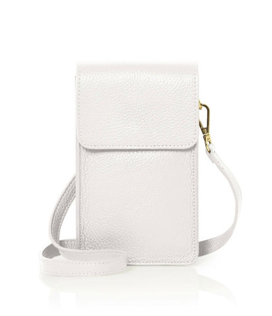 Leather phone crossbody bag - white