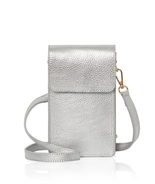 Leather phone crossbody bag - silver