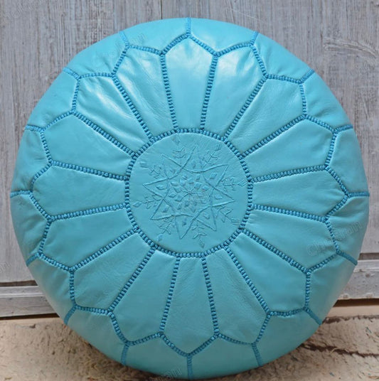 Moroccan Leather pouffe - light blue