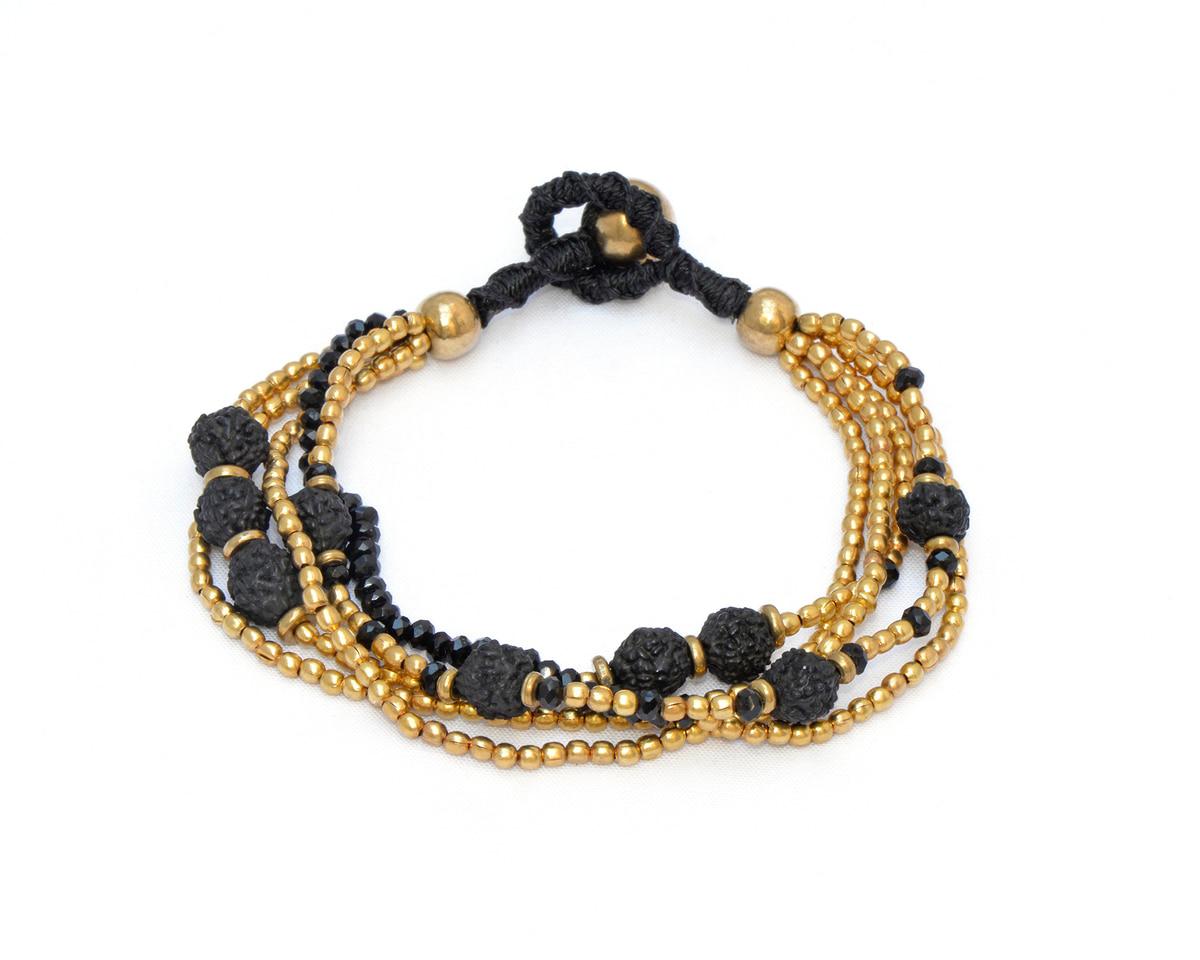 Nataraj multi large bead bracelet - black and gold