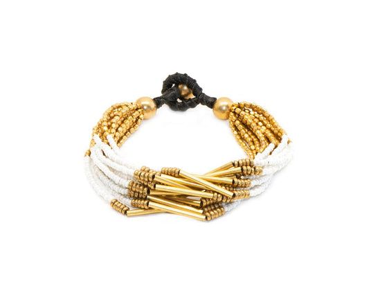 Nataraj multi beaded bracelet - black/gold and white/gold