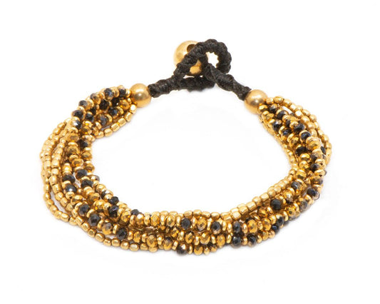 Nataraj multi beaded bracelet - black and gold