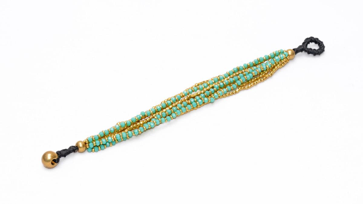 Nataraj multi beaded bracelet - aqua/gold and cream/gold