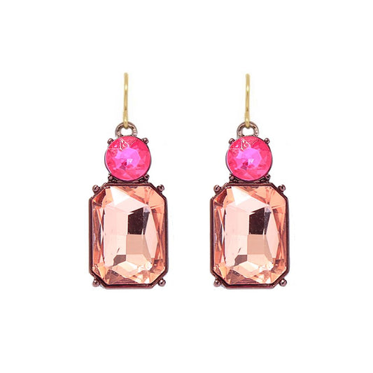 Twin gem hook earrings in pink & fuschia pink