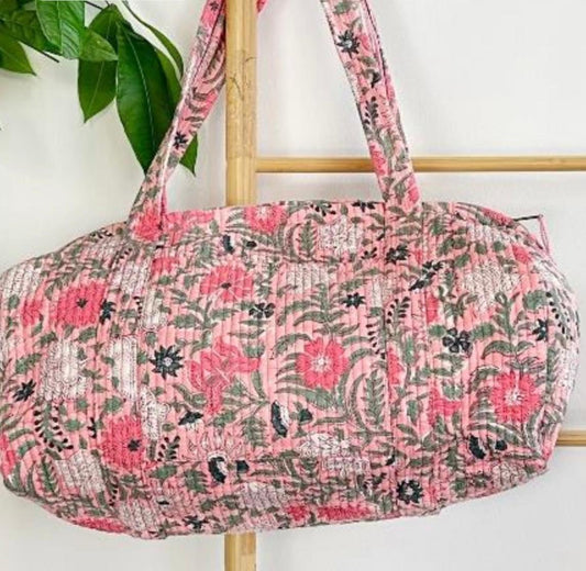 Indian duffel bag - pale pink & green paisley print