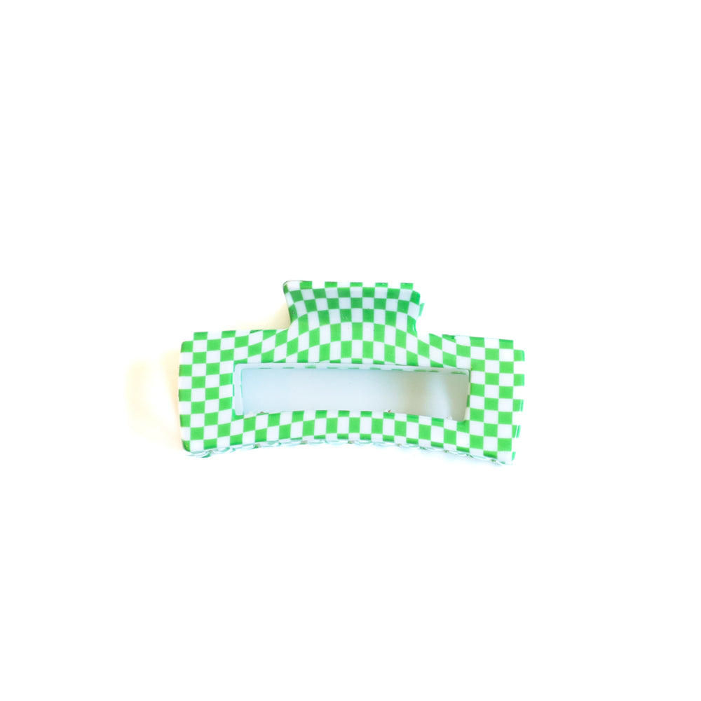 Bright Green Check Large Claw Clip