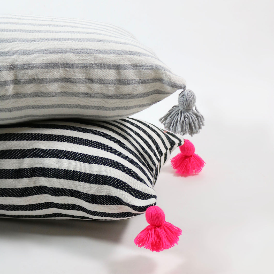 Black and White Stripe Rectangle Cushion mazzouk