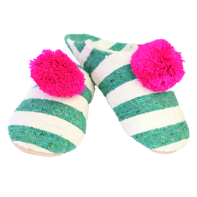 Green and White Stripe Slippers