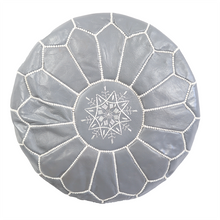 Moroccan Leather Pouffe - Grey