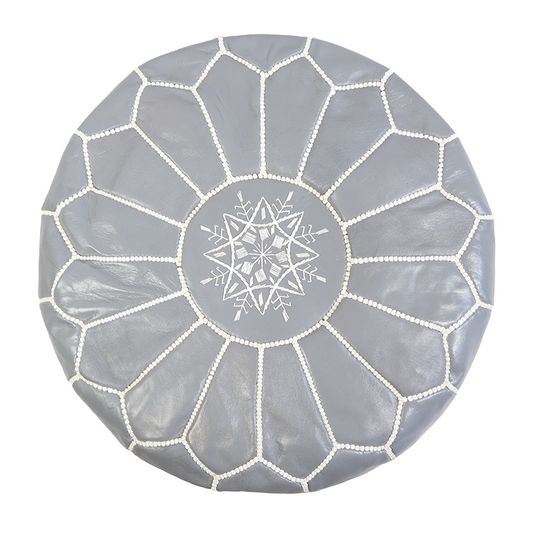 Moroccan Leather Pouffe - Grey