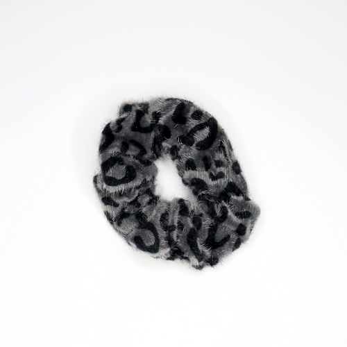 Grey Leopard Velvet Scrunchie