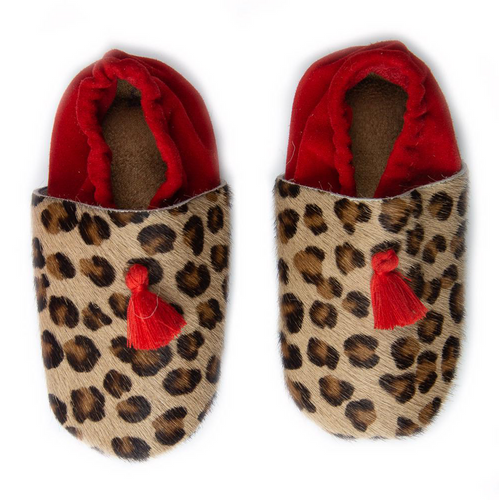 Leopard & Red Babouche Baby Slippers