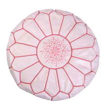 Moroccan Leather Pouffe - Pink