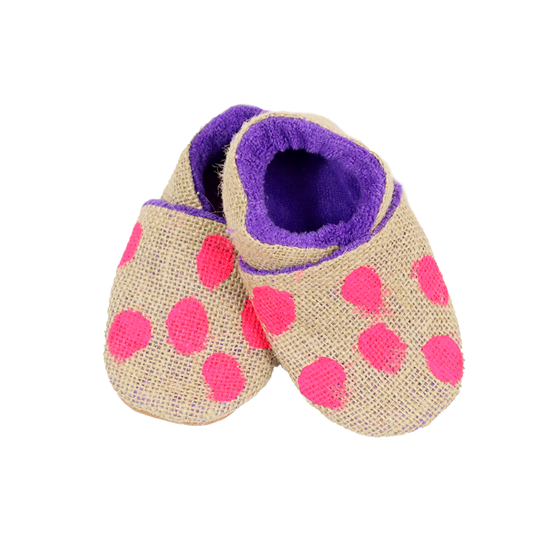 Kids' Neon Pink Spot Slippers with Purple Lining