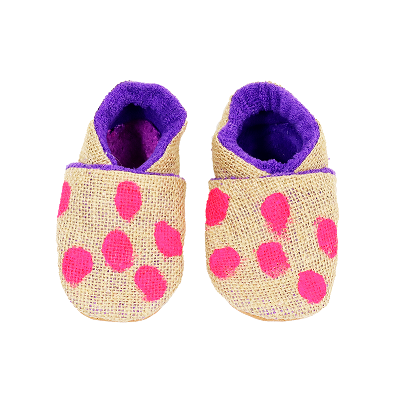 Kids' Neon Pink Spot Slippers with Purple Lining